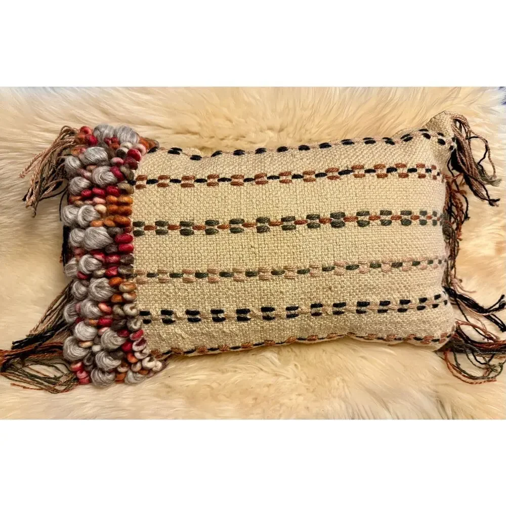 Loloi Wool Cotton‎ Earthy Boho Embroidered Throw Pillow Rectangular 13